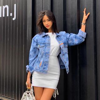 Paint-splattered Denim Jacket Light Blue - One Size