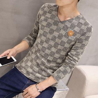 Checked V-neck Sweater