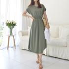 Slit-shoulder A-line Long Dress