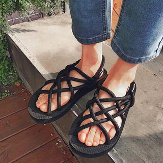 Faux Leather Cross Strap Platform Sandals