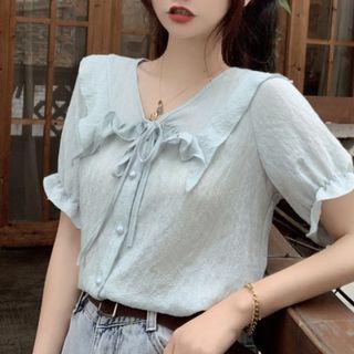 Short-sleeve Tied Blouse