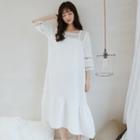 3/4-sleeve Perforated Sleep Dress
