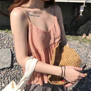 Plaid Pleated Hem Chiffon Camisole Top