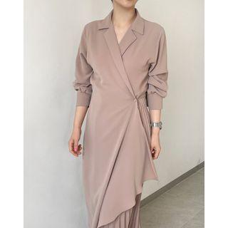 Long-sleeve Wrap Midi Collared Dress