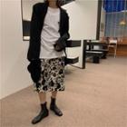 Heart Embroidered T-shirt / Leopard Pattern Midi Skirt