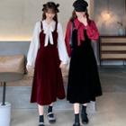 Tie-neck Blouse / Midi Overall Dress