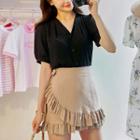 V-neck Puff-sleeve Chiffon Blouse