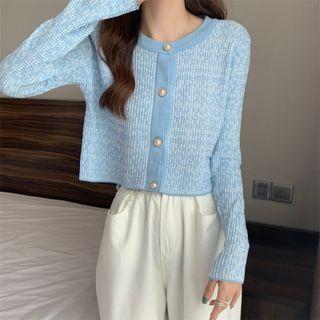 Round-neck Plaid Tie-dye Button-up Cropped Cardigan