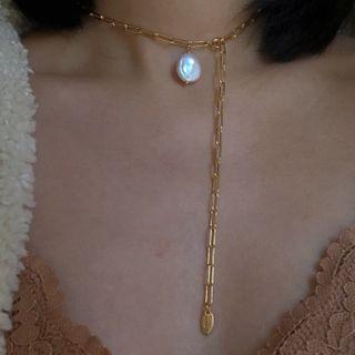 Faux Pearl Chained Choker Necklace Gold - One Size