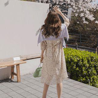 [exclusive] Tie-back Floral Wrap Long Dress Light Yellow - One Size