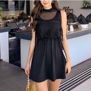 Set: Swim Dress + Mesh Cover-up + Bottom