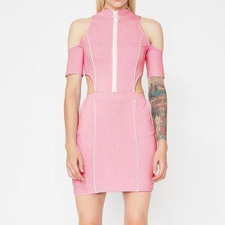 Cold-shoulder Cutout Zip Detail Sheath Dress