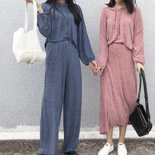 Set: Plain Oversized Hoodie + Wide-leg Sweatpants / Midi Skirt