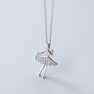 925 Sterling Silver Rhinestone Ballet Dancer Pendant Necklace S925 Silver - Set - One Size