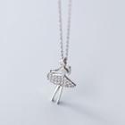 925 Sterling Silver Rhinestone Ballet Dancer Pendant Necklace S925 Silver - Set - One Size