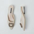 Rhinestone Buckle Pointy-toe Chunky-heel Mules