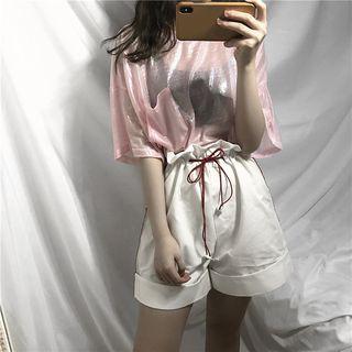 Short-sleeve T-shirt / Paperbag Wide Leg Shorts