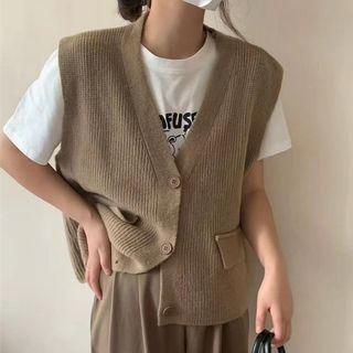 V-neck Plain Button Sweater Vest