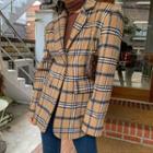 Single-button Checked / Plain Wool Blend Blazer