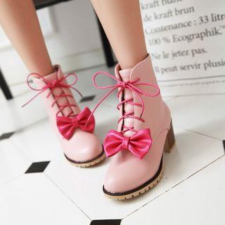 Bow Block Heel Short Boots