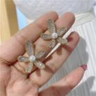 Flower Rhinestone Faux Pearl Earring 1 Pair - Gold - One Size