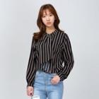 Brooch-detail Tie-front Striped Top