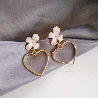 Flower Heart Dangle Earring / Clip-on Earring
