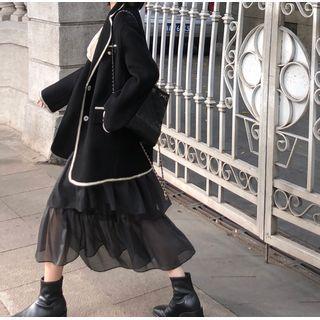 Layered Mesh Midi A-line Skirt Black - One Size
