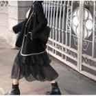Layered Mesh Midi A-line Skirt Black - One Size