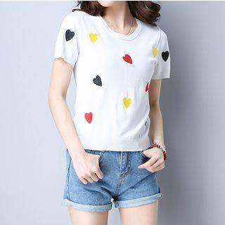 Heart Short-sleeve Knit Top