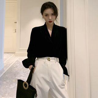 Long-sleeve Velvet Top / Wide-leg Pants