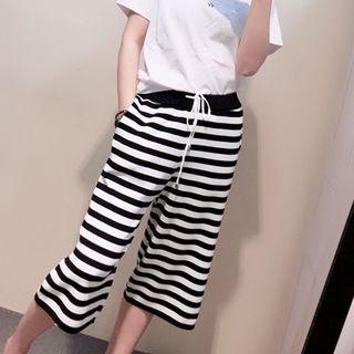 Striped Wide Leg Capri Pants