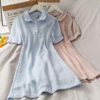 Eyelet Puff-sleeve Mini Polo Dress With Slipdress