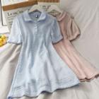 Eyelet Puff-sleeve Mini Polo Dress With Slipdress