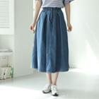 Flared Denim Long Skirt Blue - One Size