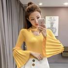 Pleated Bell-sleeve Knit Top
