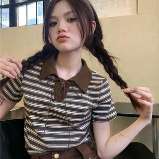 Striped Lace-up Cropped Top
