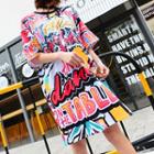 Lettering Sequined 3/4 Sleeve T-shirt Dress