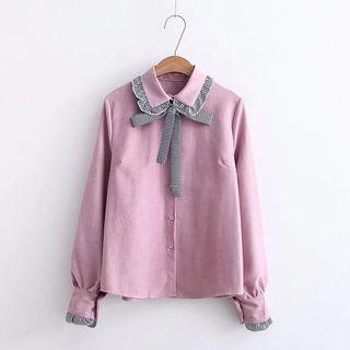 Striped Trim Bow Accent Shirt