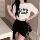 Short-sleeve Lettering Print Cropped T-shirt / Mini Skirt