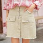 Frayed Hem A-line Skirt