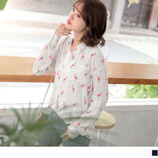 Flamingo Print Long Sleeve Shirt