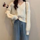 V-neck Cable-knitted Crop Sweater