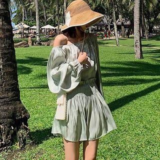 One-shoulder Balloon-sleeve Mini A-line Dress