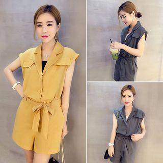 V-neck Tie-waist Playsuit
