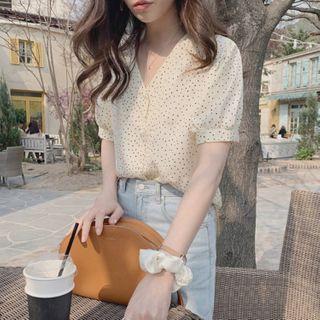 Puff-sleeve Dotted Shirt