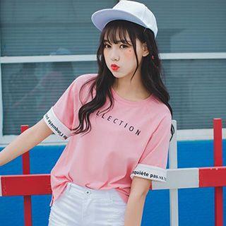 Contrast-cuff Print T-shirt