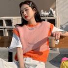 Two-tone Knit Vest Pink & Tangerine - One Size
