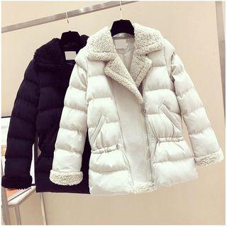 Notch Lapel Drawstring Waist Padded Jacket