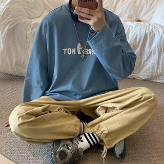 Long Sleeve Lettering Print Oversized T-shirt